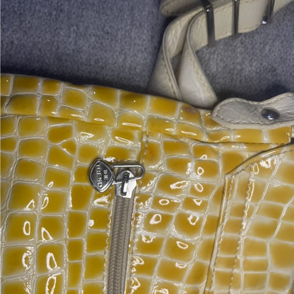 "The Trend" Italian Leather Handbag pocketbook in Mustard Yellow crocodile - Picture 5 of 6